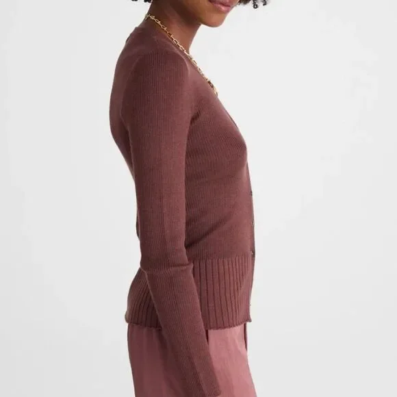 Madewell Merino Silk V-Neck Cardigan Brown Slim Fit Knit XXS NY442 Quiet Luxury - Picture 11 of 11